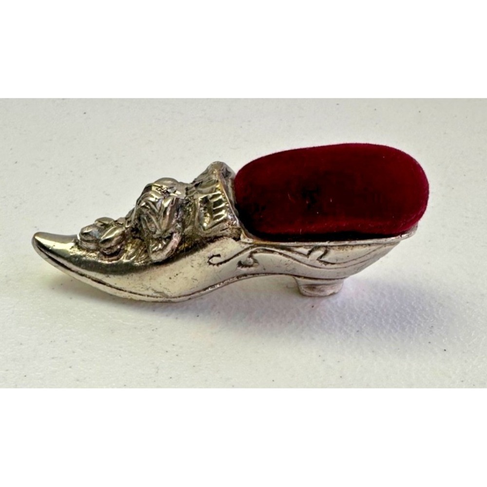 Antique Victorian Womens Shoe Metal Pin Cushion Silver Plate Victoria Trading Co - Picture 5 of 9
